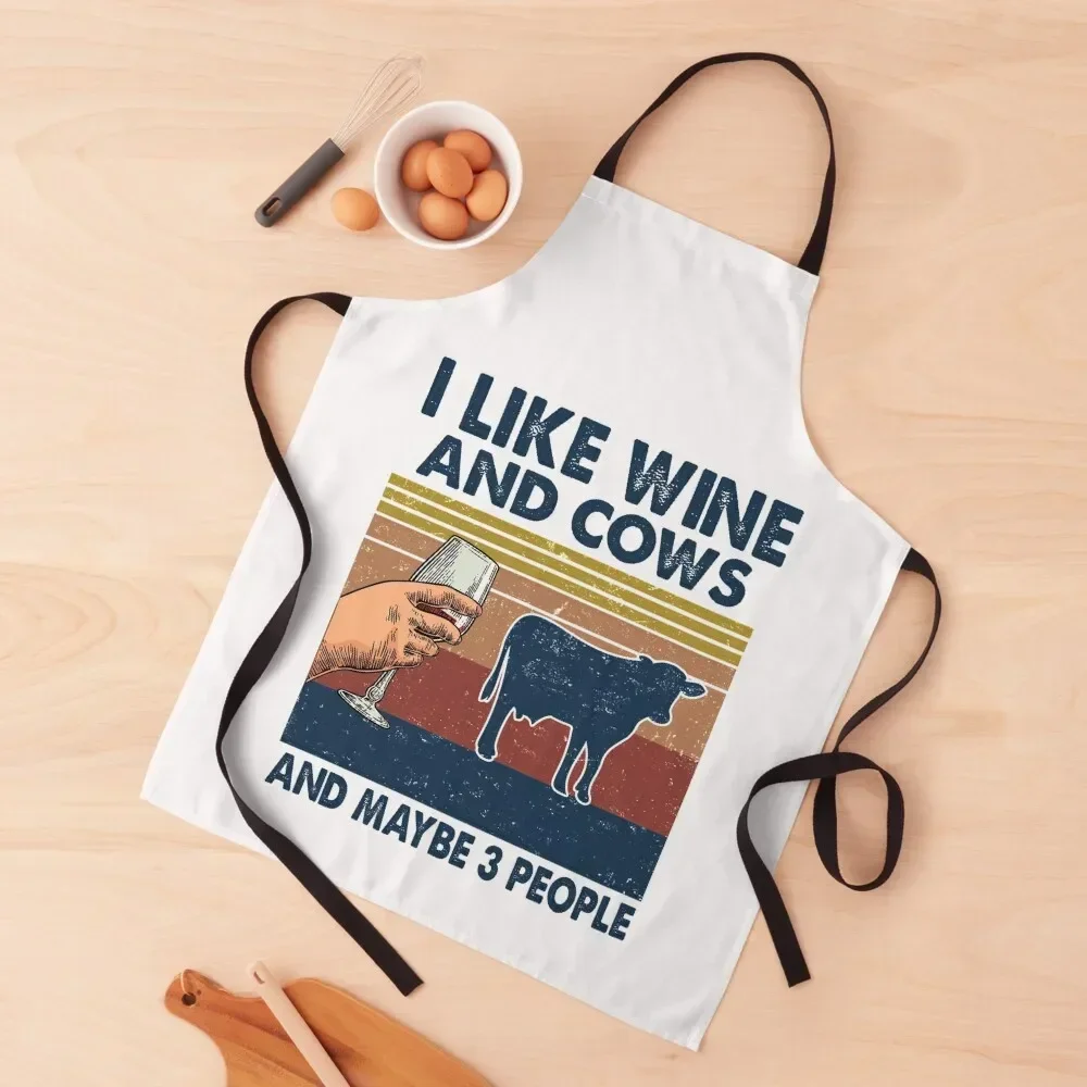 

I like Wine and cows and maybe 3 people Apron For Kitchen Women Kitchen Utensils Apron