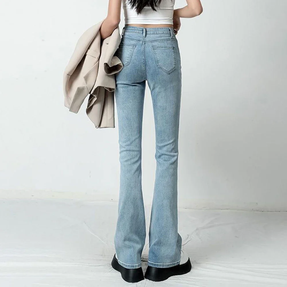 

Ladies High Waist Flared Pants Casual Spring Fashion Pants M High Waist Trousers Slightly Elastic Solid Pattern