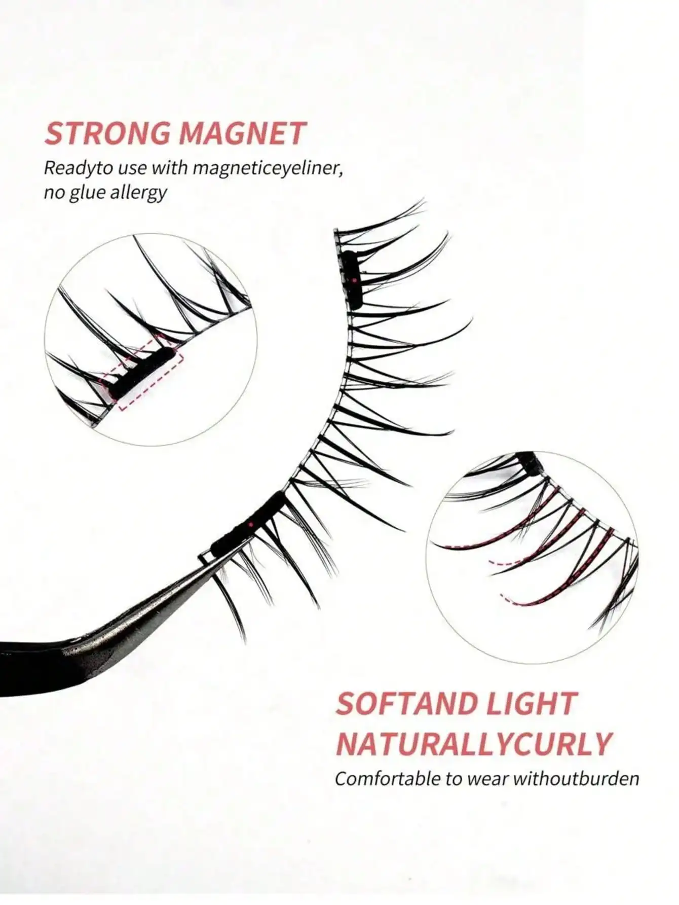 3 Pairs Magnetic False Eyelashes Kit With Applicator Reusable Natural Manga Eyelashes Applicator,Natural Spiky Manga Lash