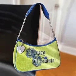 Sacola de axilas verde para mulheres, bolsa de veludo feminino, bolsas com zíper, bolsa de festa, ombro axila, coreana, vintage, Y2K