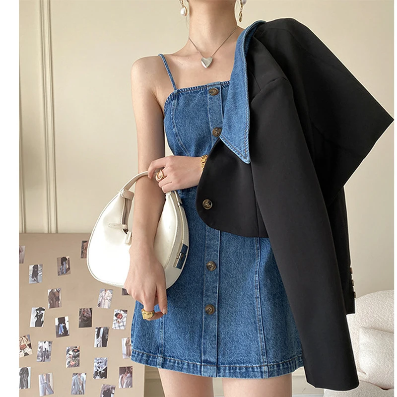 

Temperament Fashion Short Version Suit Denim Skirt Suit Two-Piece Suit Small Design Niche Spring And Summer New