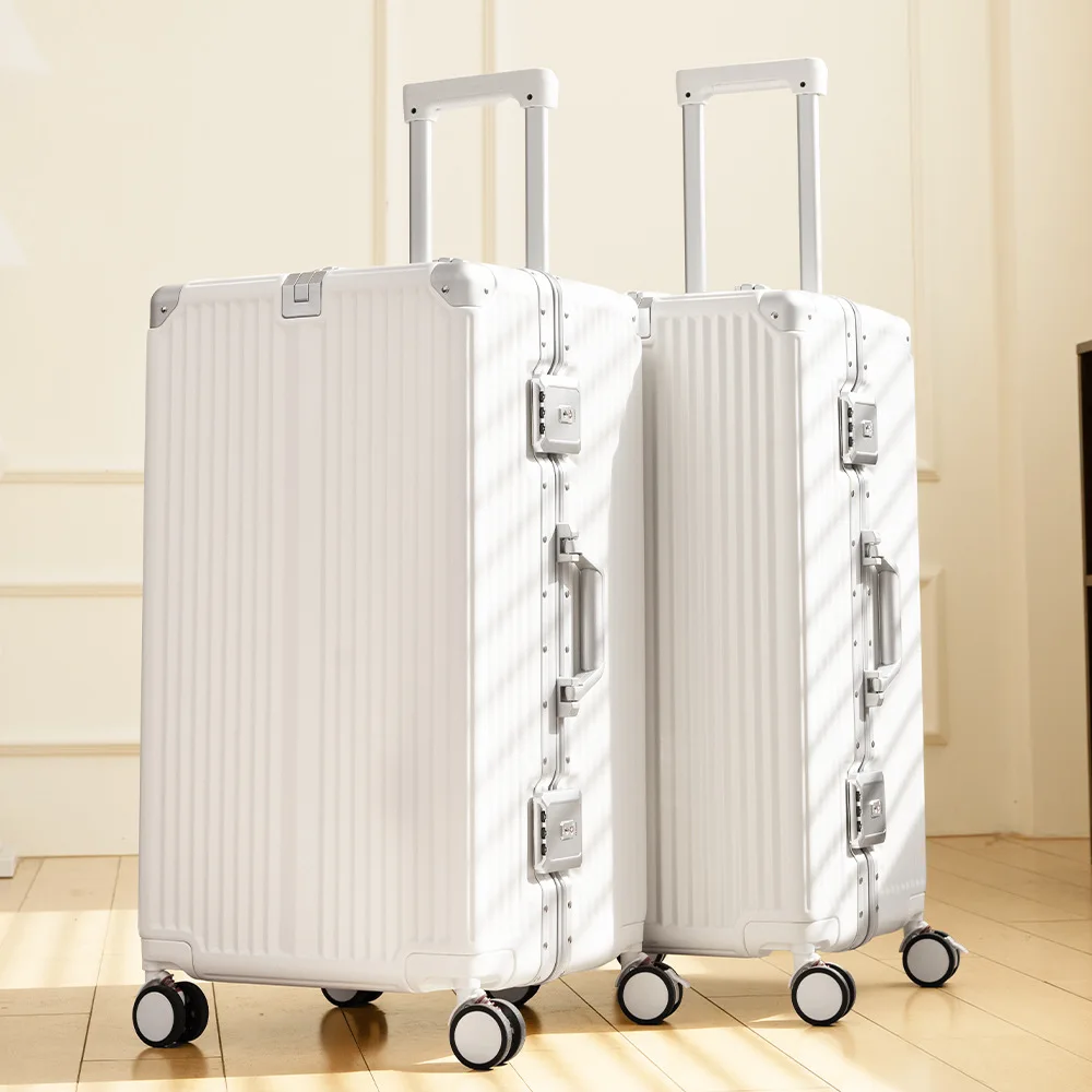24/30 Inch Thickened Aluminum Frame Luggage, Large Capacity Anti-Shock Multi-Functional Trolley Case with Password Lock