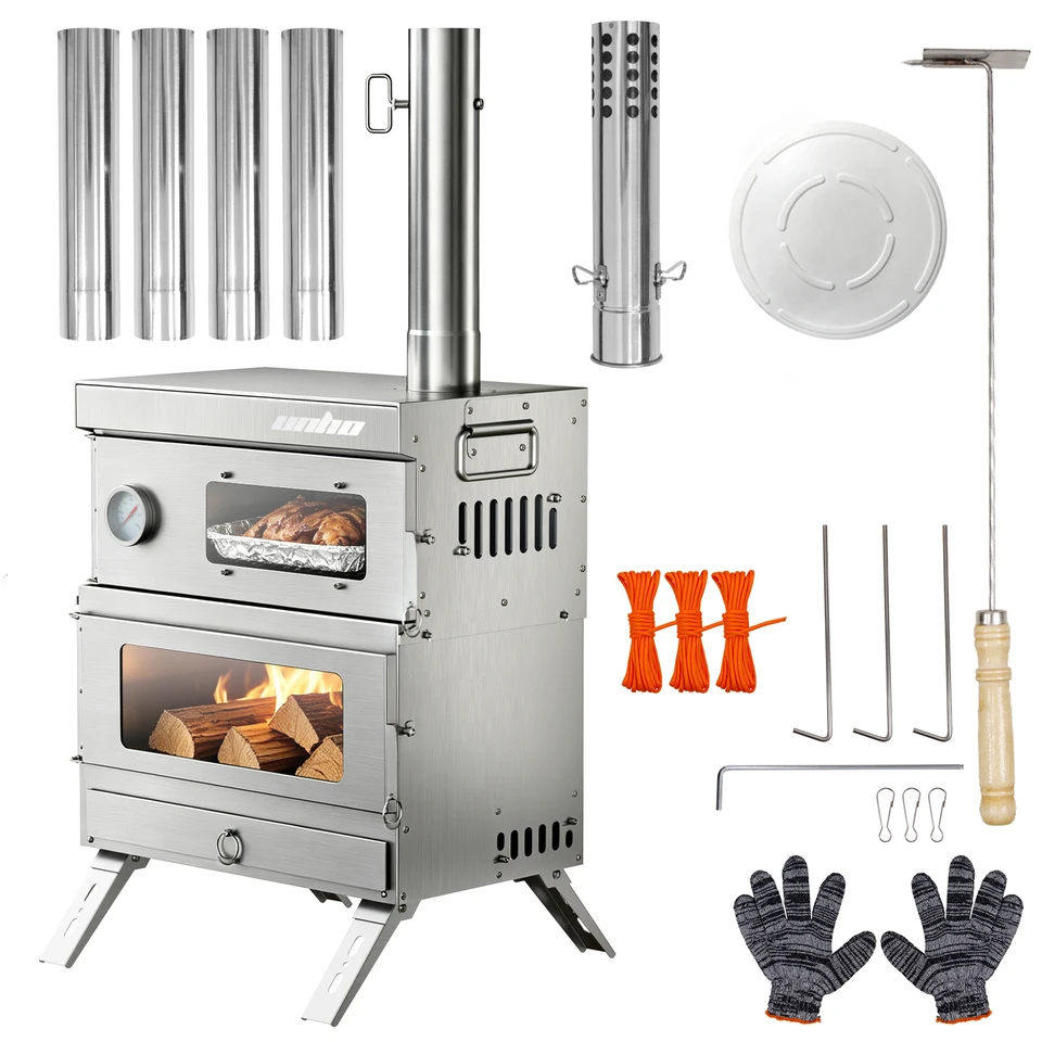 Stainless Steel Wood Burning Tent Stove with Oven