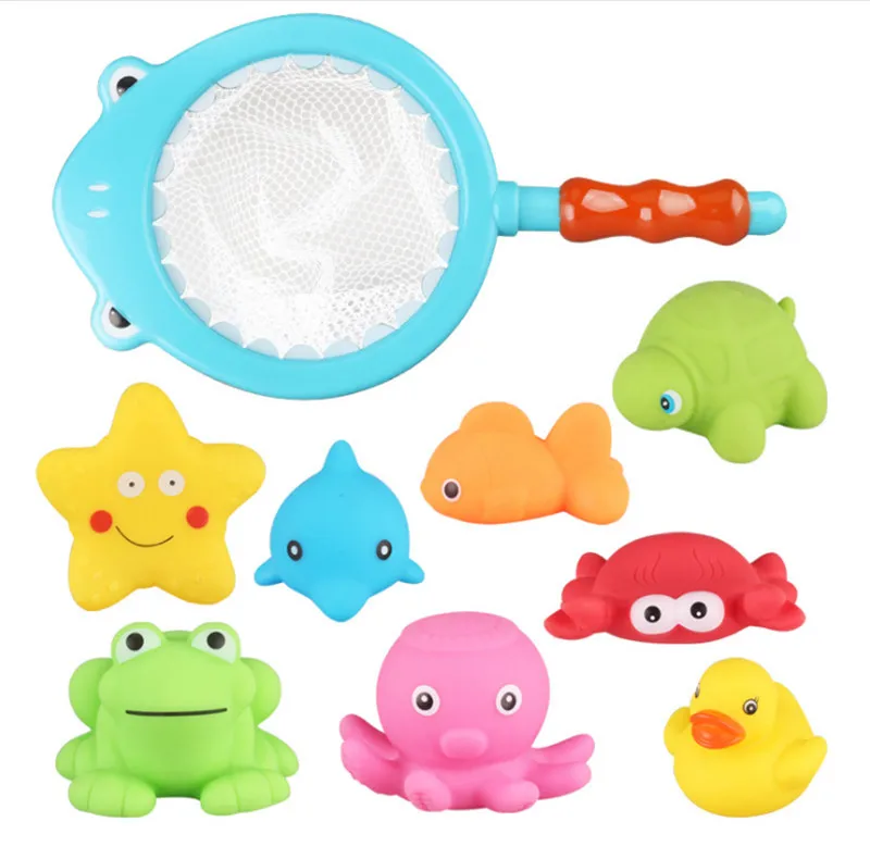 Kids Bath Toys Soft Rubber Floating Water Bathing Dolls   for Children kitten/Shark Fishing