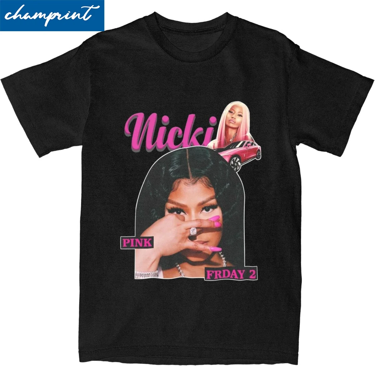 Retro Vintage Nicki Minaj Car Pink T Shirt Men's Cotton Short Sleeve Round Neck Summer Tops