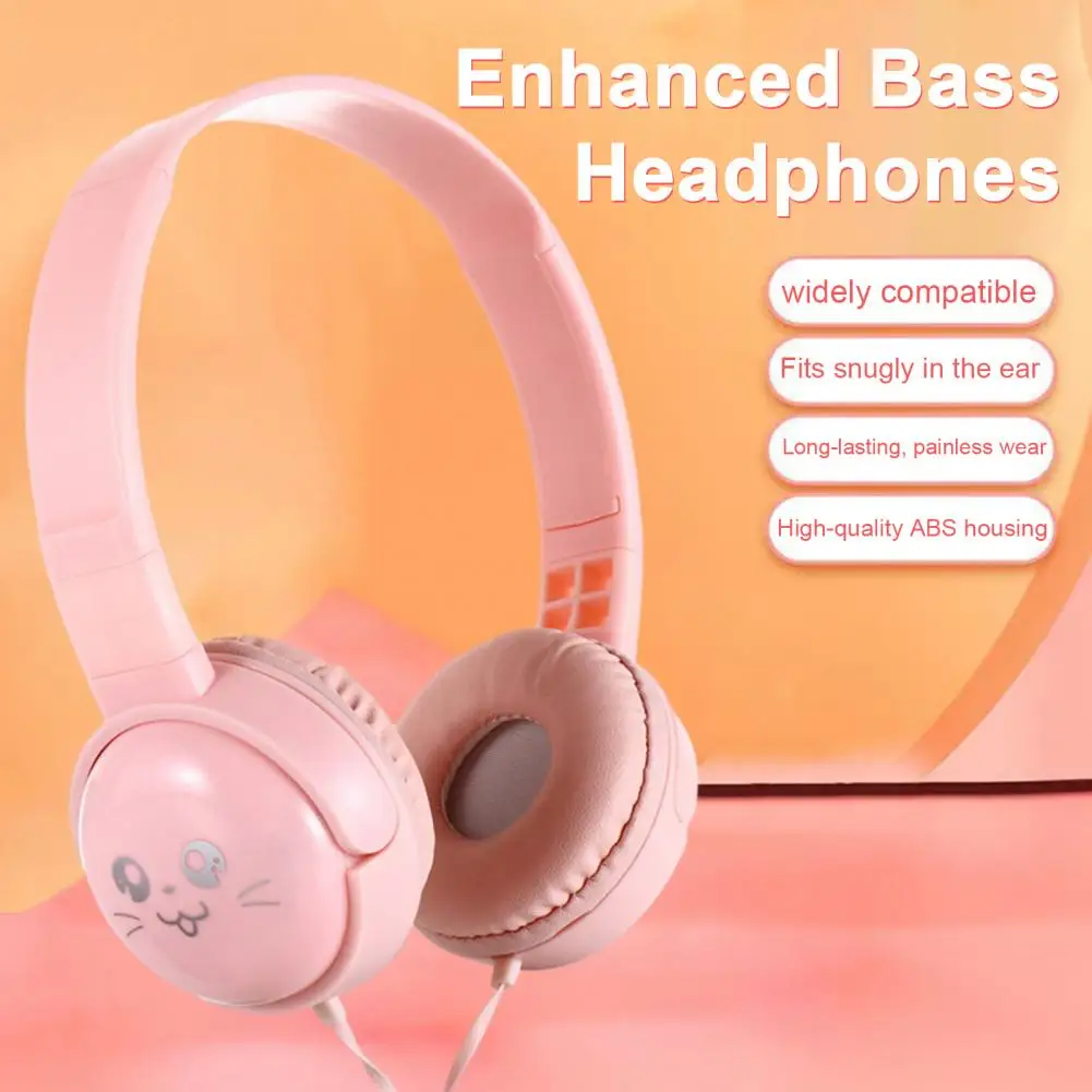 3.5mm Cartoon Headset Clear Sound Heavy Bass Line Control Headphone with Microphone for Music Game Call