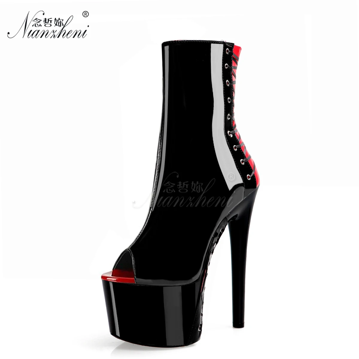 20cm Pole Dance Shoes Platform Sexy Women Stripper Ankle Boots 8 Inch High Heels  Fashion Gothic Fetish Queen Black Lacing Red