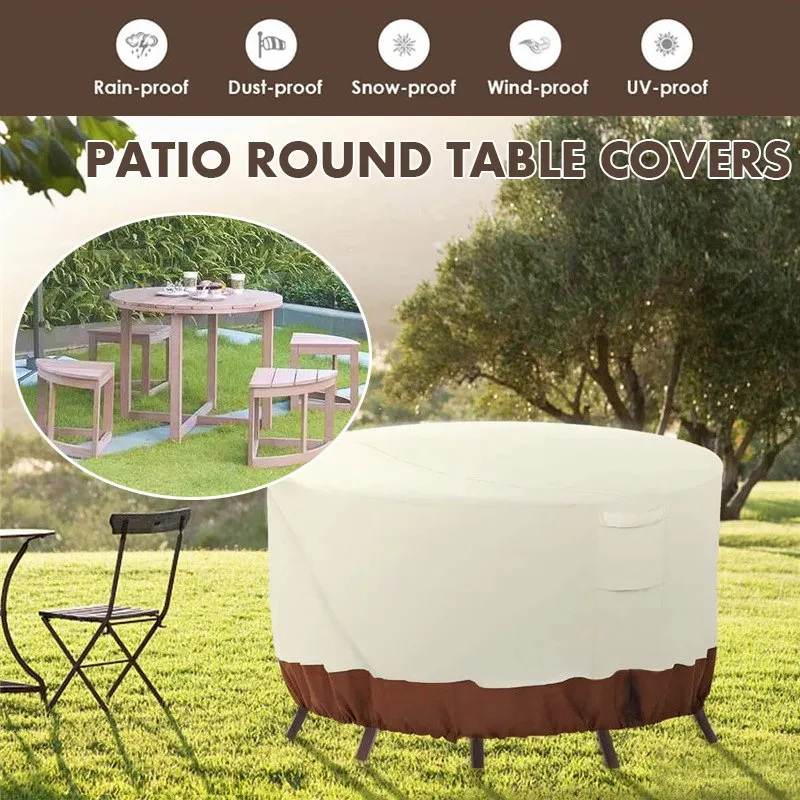 420D Patio Round Table Covers Garden Table & Chairs Set Waterproof Cloth Outdoor Sofa Protection Furniture Rain Snow Supplies