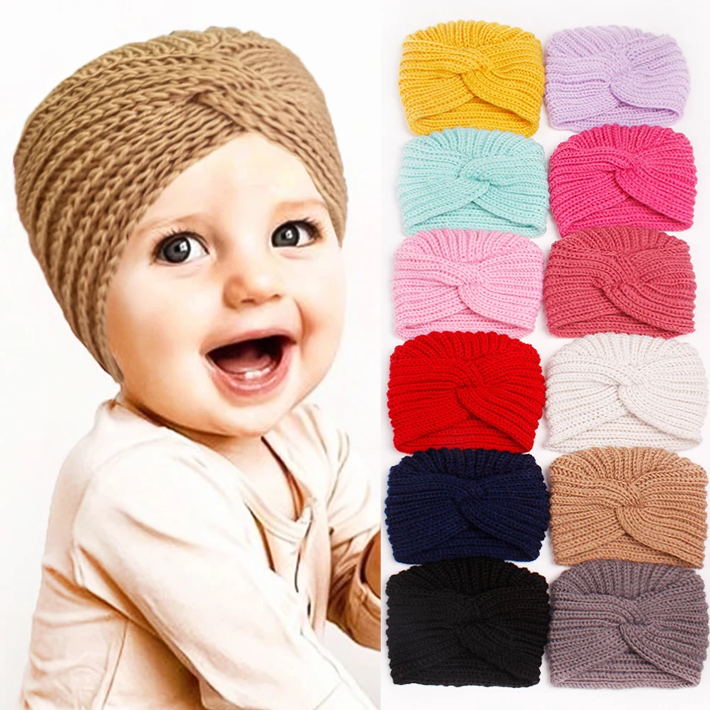 Knitted Newborn Beanie Baby Turban Hats for Girls Boys Autumn Winter Toddler Cap Kids Headwrap Infant Accessories 0-18M