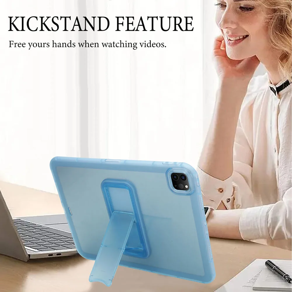 Shockproof Transparent Stand Case for iPad pro 12.9 TPU Back Cover Protective Shell Compatible with 2018/2020/2021/2022 Models