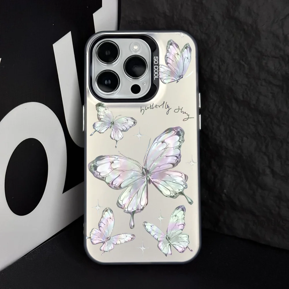 

Colorful Butterfly Ins Phone Case IMD Color Silver Shell For IPhone 16 15 14 13 12 Pro Max Plus