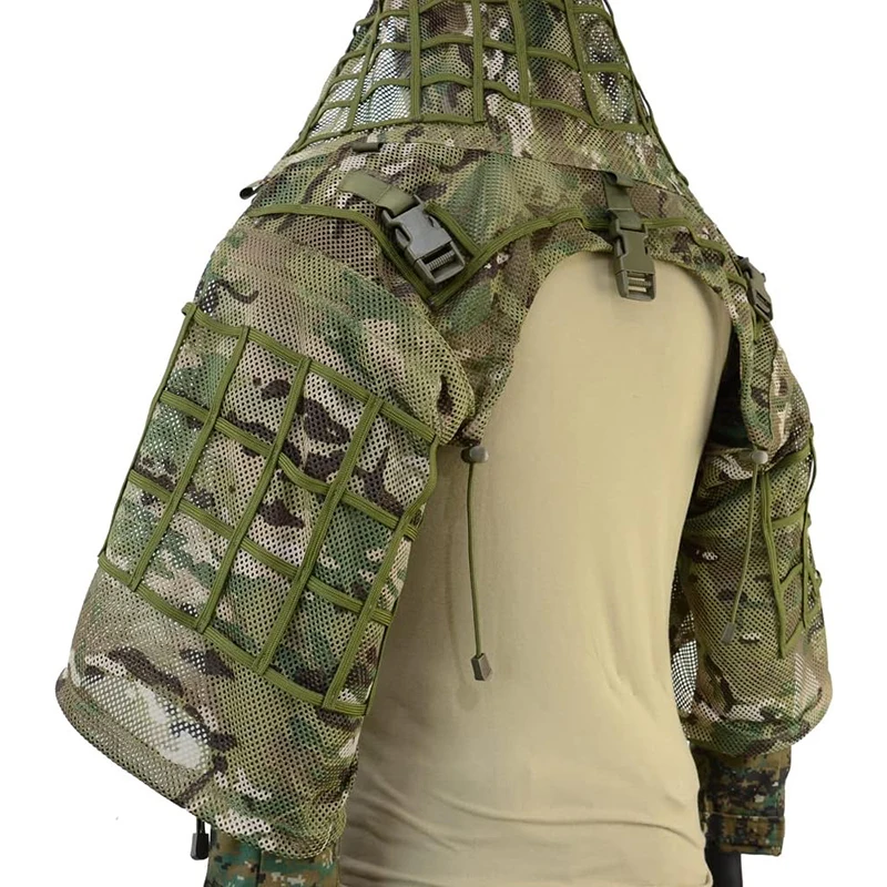 Atmungsaktive Ghillie-Anzug-Grundierung, Mesh-Nylon, Camouflage-Jagd-Ghillie-Basis, Sniper Viper Hood für Airsoft Paintball – Detail 6