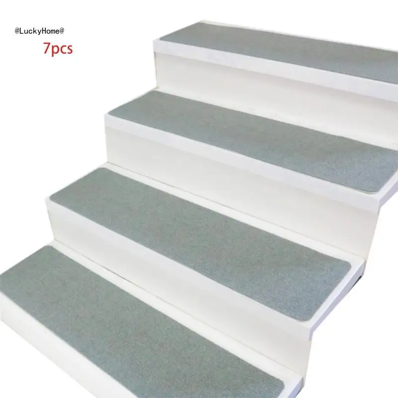 7Pcs/Set 76x21cm Solid Color Stair Treads Plush Carpet Self-Adhesive Non-Slip Backing Removable Washable Step Rugs Runners 11UA