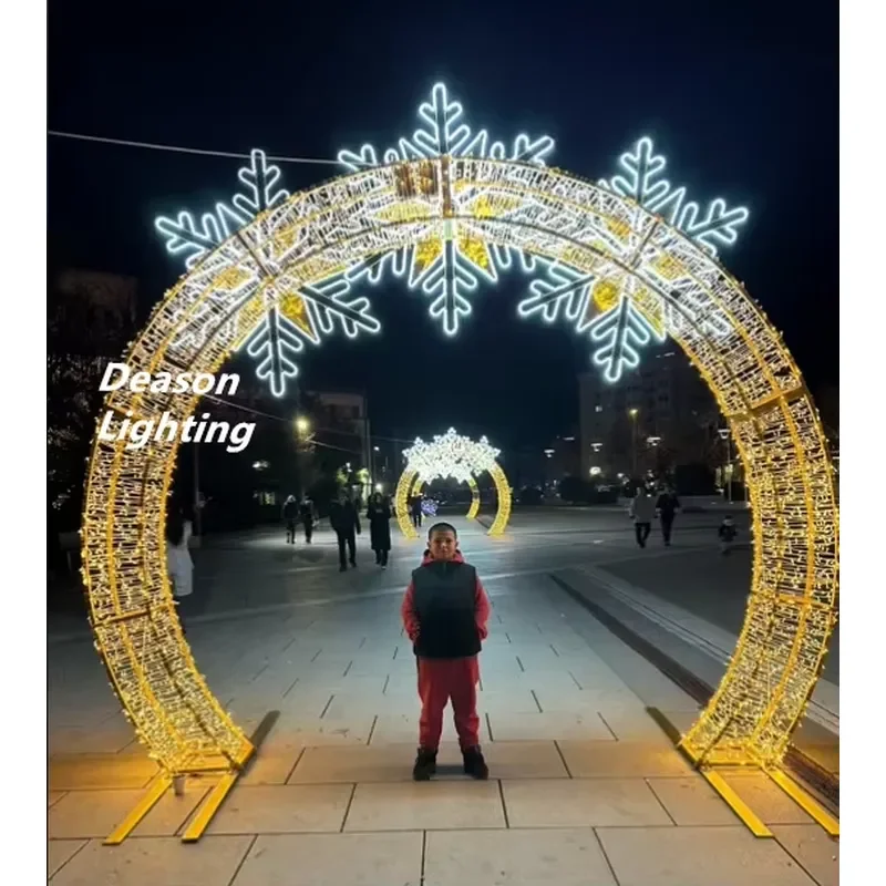 3D LED Snowflake Arch Light Metal Frame Large Outdoor Wedding Party Decoration Christmas Festival Lighting Display Stand