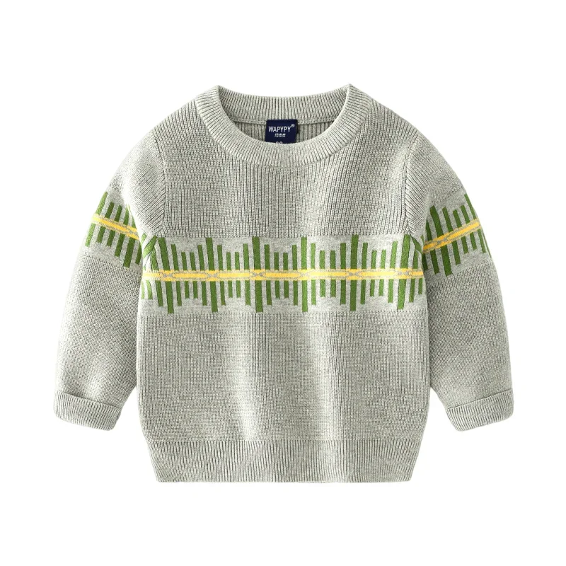 Boys' Stylish Color Block Striped Long Sleeve Pullover Sweater O-neck Knitwear in Cotton Blend for Kids Spring/Autumn, Ages 2-7