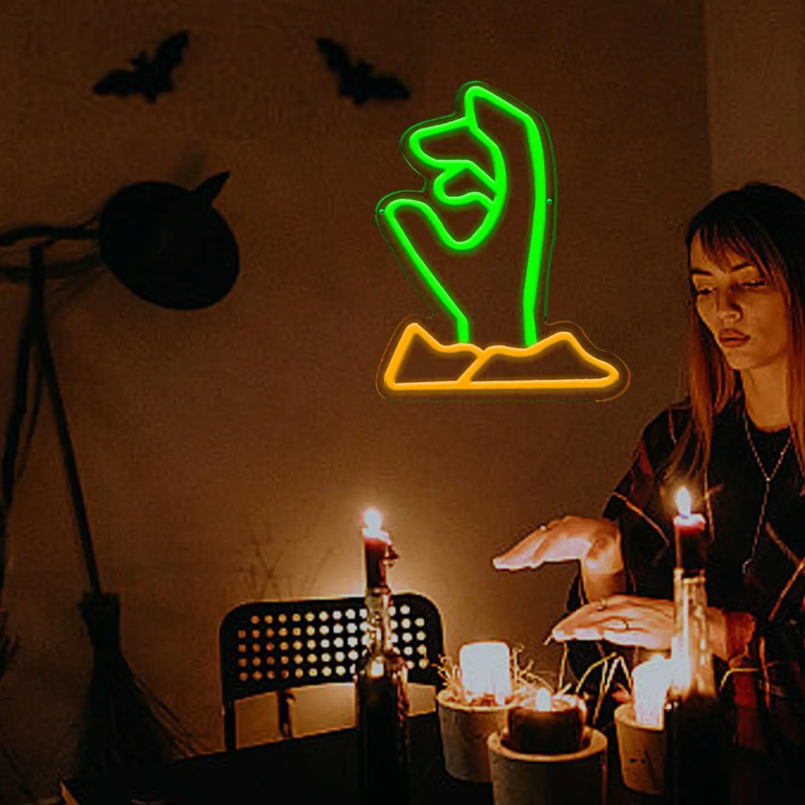 Green Zombie Hand Neon, Suitable for Game Rooms, Themed Parties, Bars, etc., USB Powered, Dimmable