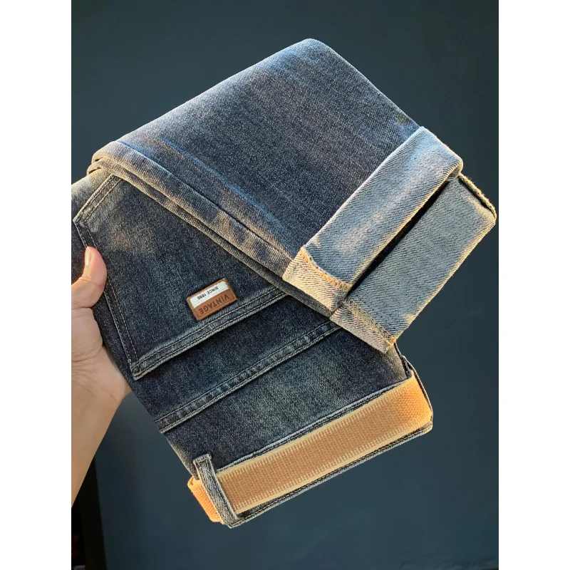 

Осень и зима, новые джинсы 2025 года, модные потертые маленькие ноги, легкие роскошные мужские брюки, эластичные высокие брюки-