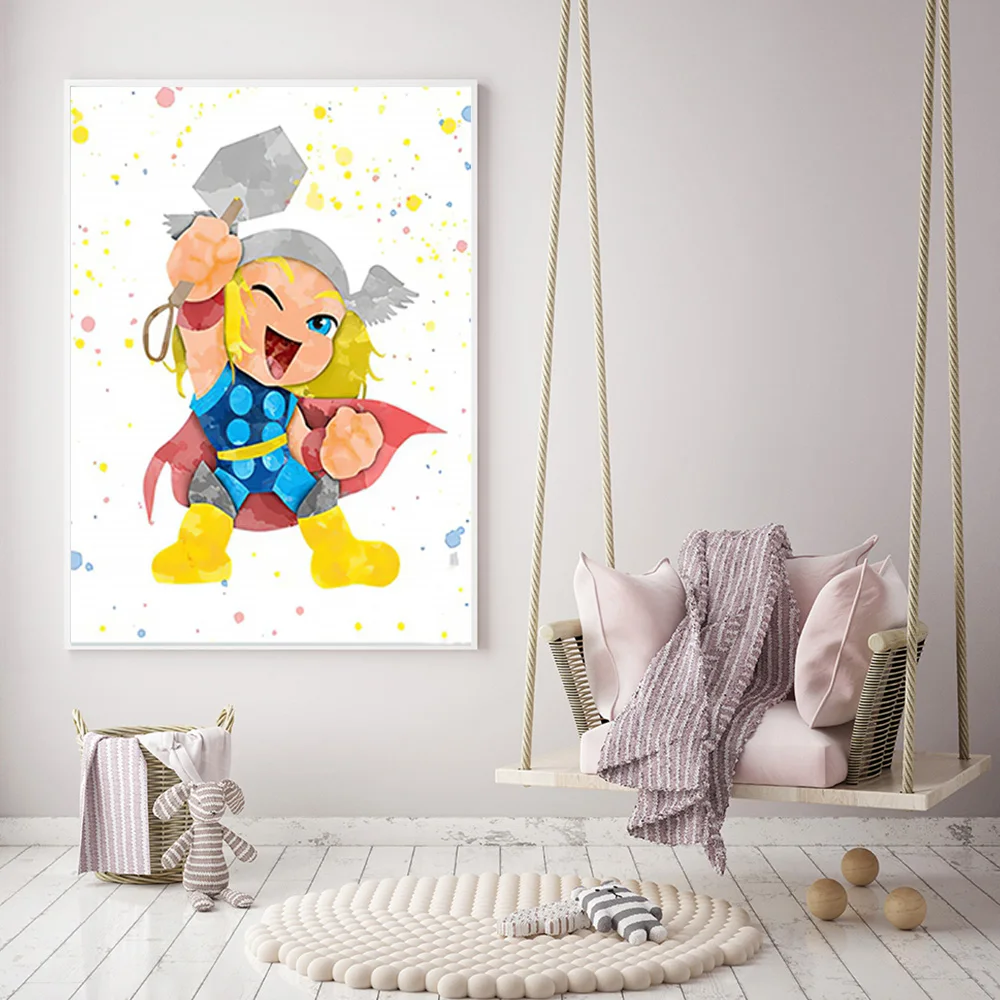 MINISO-Pintura em Canvas Marvel Superhero para Crianças, Iron Man, Spider-Man, Quarto Infantil, Pôsteres de Arte Decorativa, Impressões Murais de