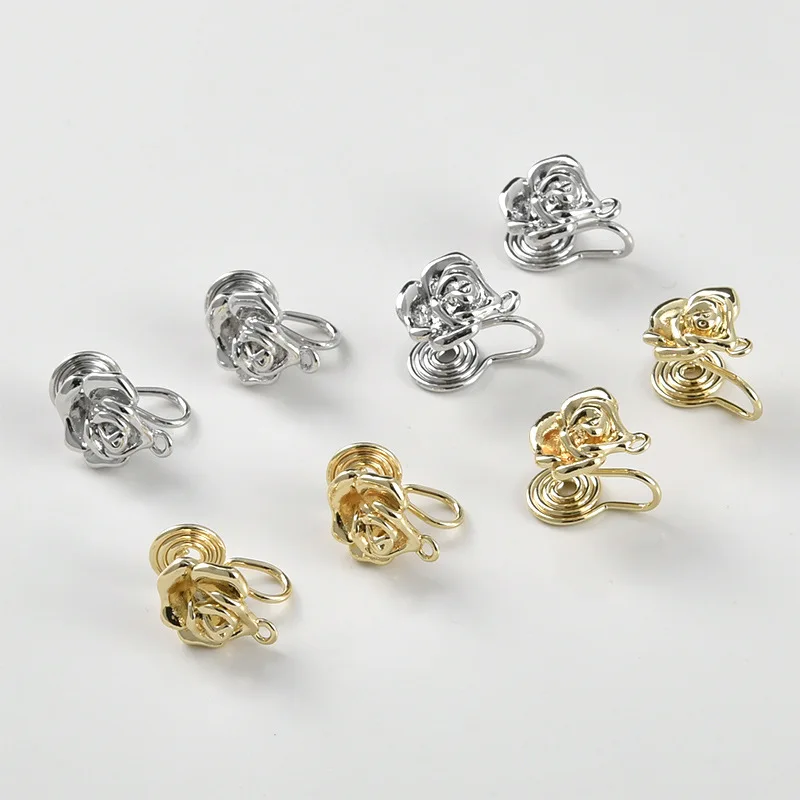 Copper-plated 14k Real Gold Color-preserving Rose with Hanging Mosquito Coil Ear Clips DIY Handmade Ear Clips Jewelry Accessorie