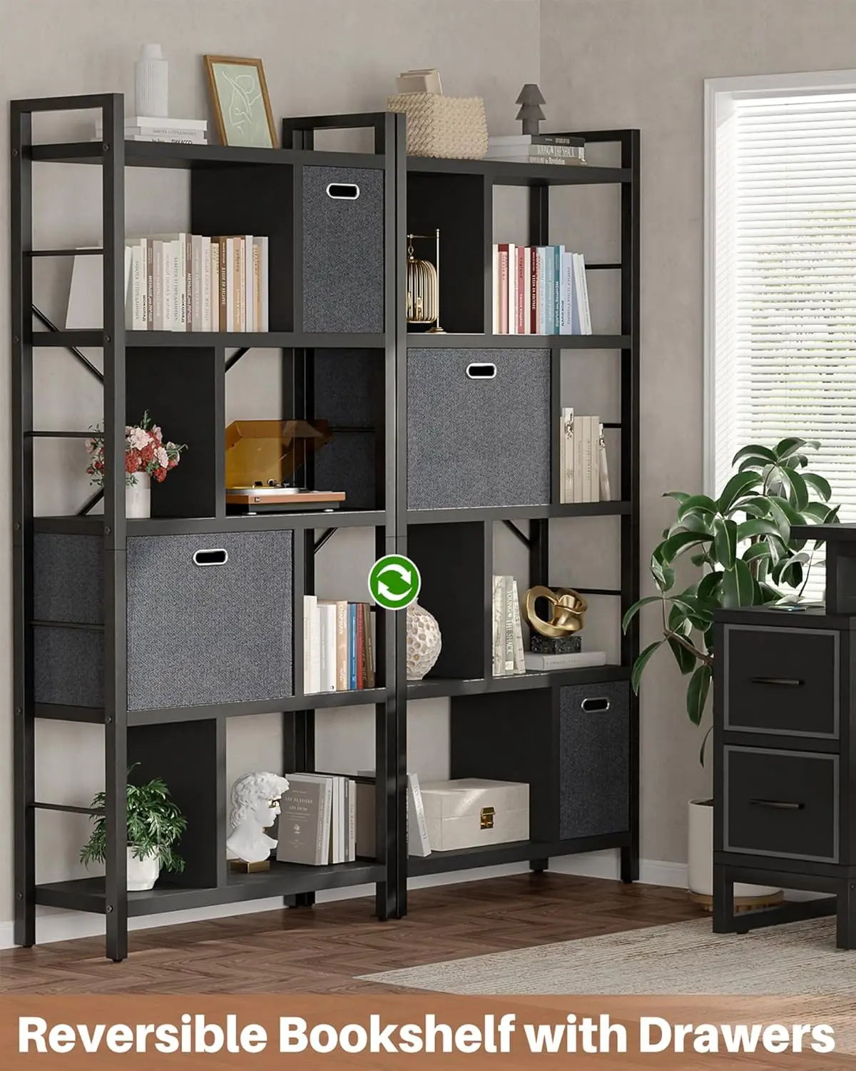 Современная книжная полка с 5 полками и ящиками для хранения — высокая подставка для книг и декора