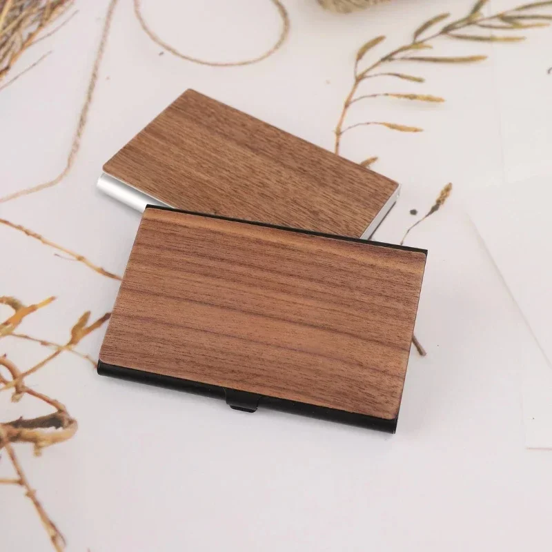 1PCS Wooden Business Card Holder Credit Card Case Wallet Aluminum Purse Name Cards Holder Purse Name Card Holders for Men Women