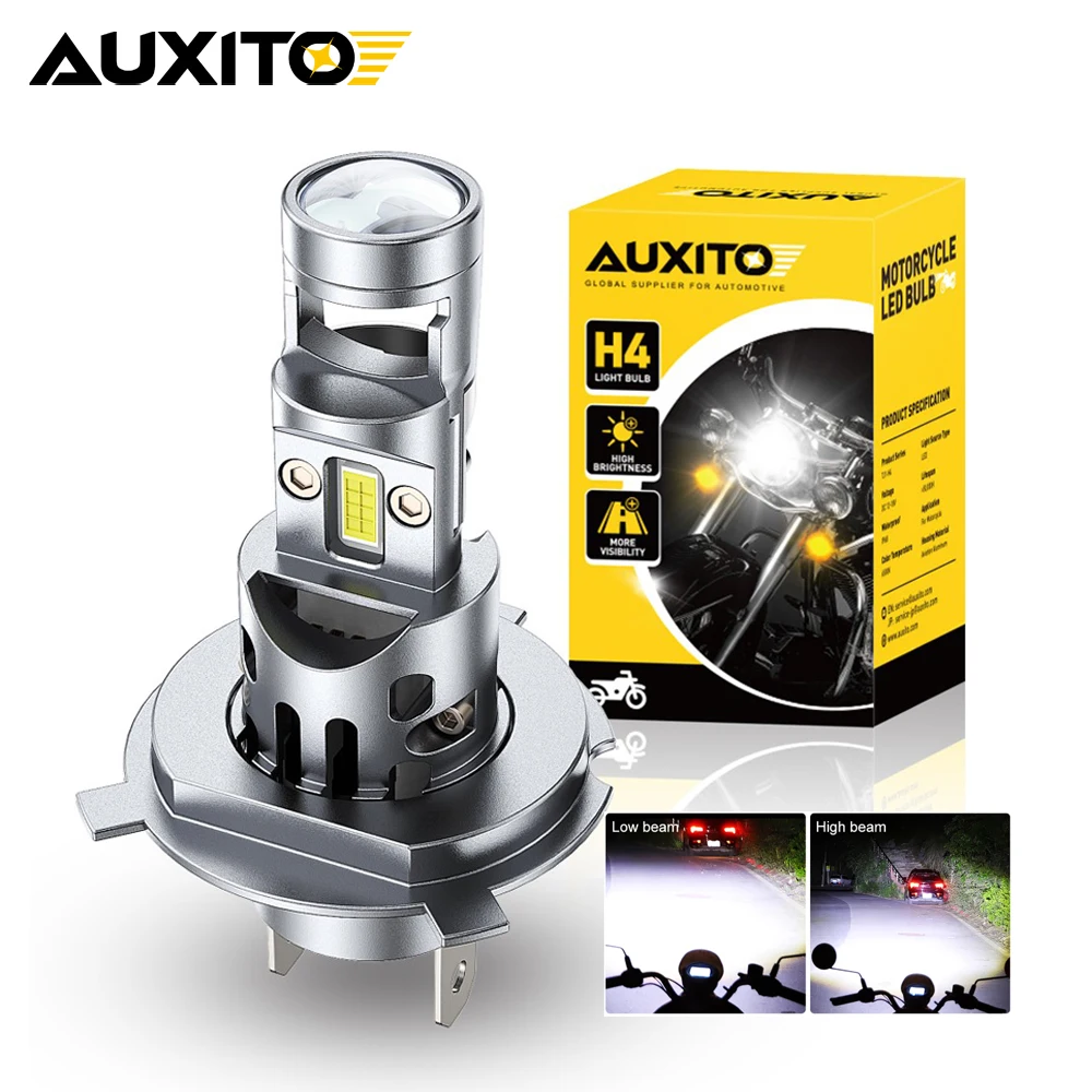 AUXITO H4 12V LED Motorcycle Headlight Bulb Canbus Moto Spotlights With HD Lens White H4 LED Hi Lo Beam Lamp Scooter Accessories