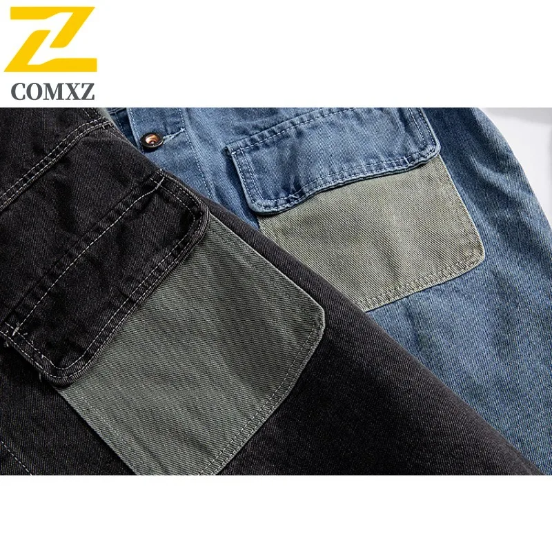 Jaket Denim Taktik Pria Tahan Air Tahan Angin Gaya Amerika Blok Warna Longgar Cocok Luar Ruangan Kasual Bernapas Pakaian Luar Antik 2025