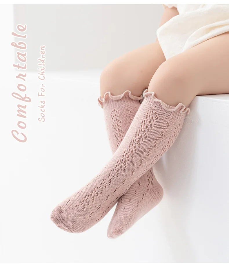 3 pairs Ruffle Kids Knee High Socks Baby Girls Toddlers Long Soft Cotton Sock Lace Flower Children newborn Socks For 0-6 Years