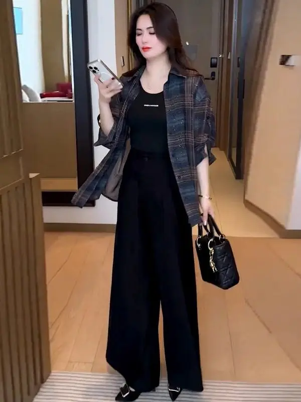 High-End plus Size Shirt Korean Fashion Casual Loose Slimming Plaid Outerwear Artistic Style Long Sleeve round Neck Single Bu... 2