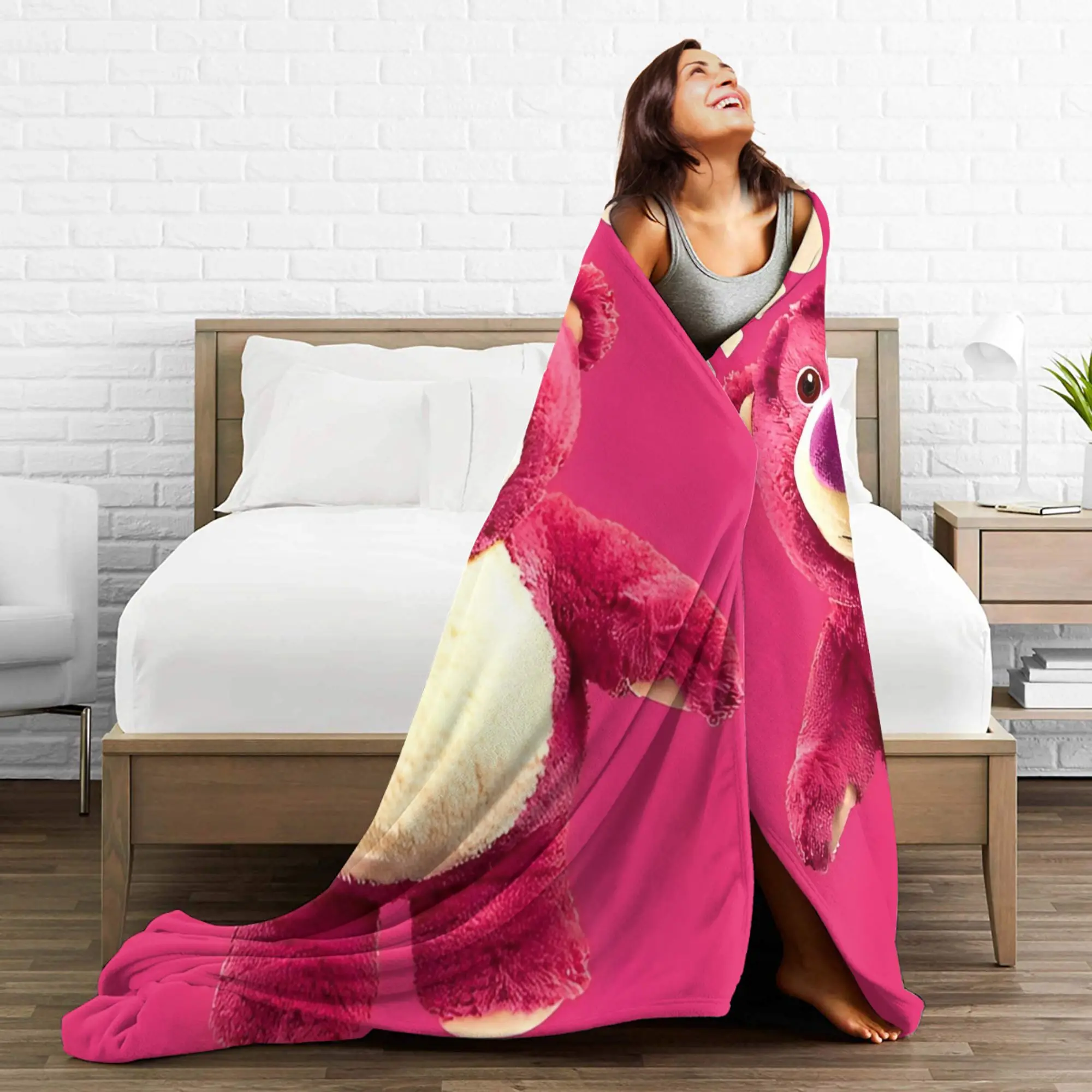 Lotso Cartoon  Blanket  Soft Warm Aesthetic Plush Bedding Throws For Bedroom Picnic Flannel Bedspread Bed Cover