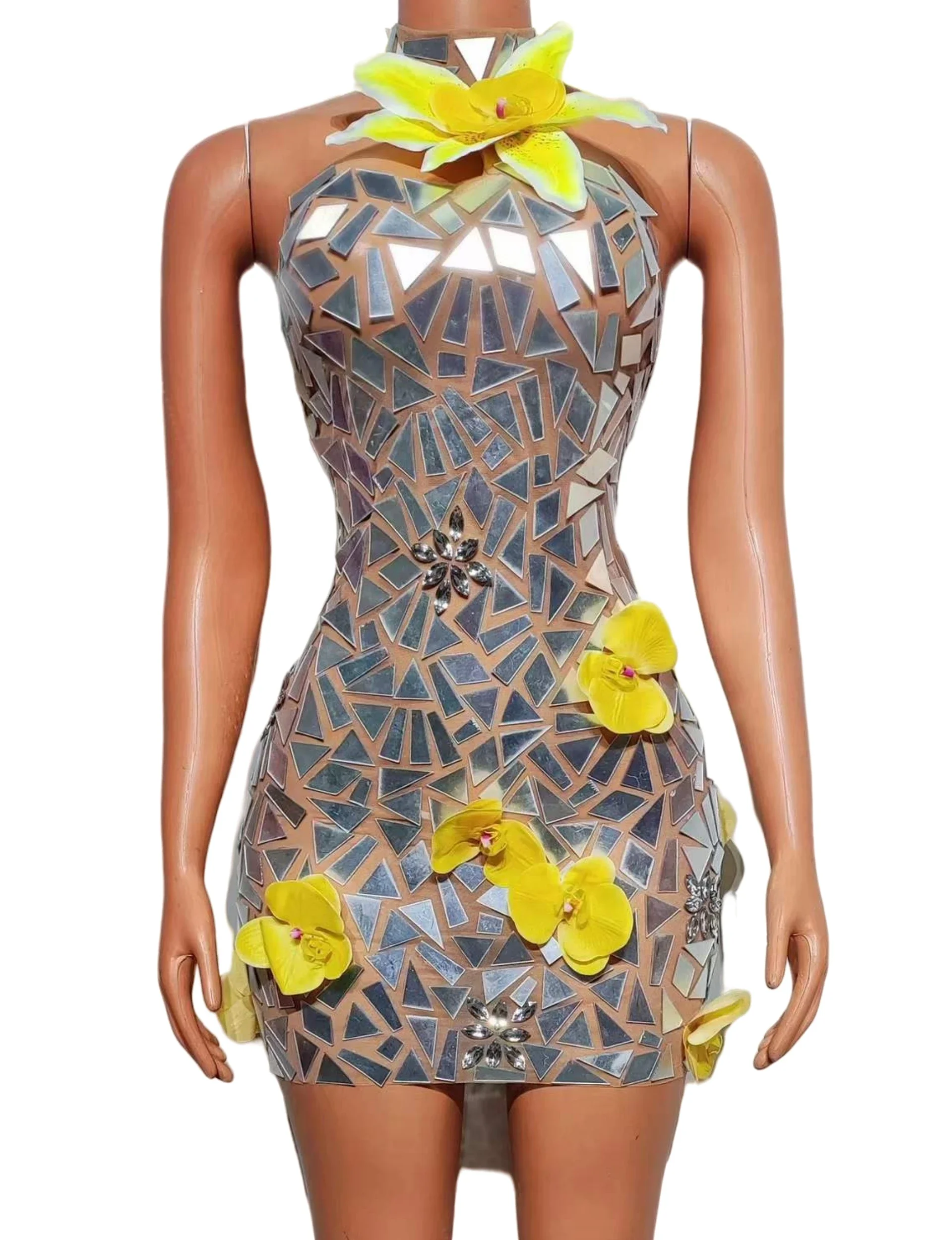 Spiegel Pailletten Shinning Rückenfreies Sexy Minikleid Für Frauen Geburtstag Nachtclub Las Vegas Showgirl Fotografie Göttin Outwear