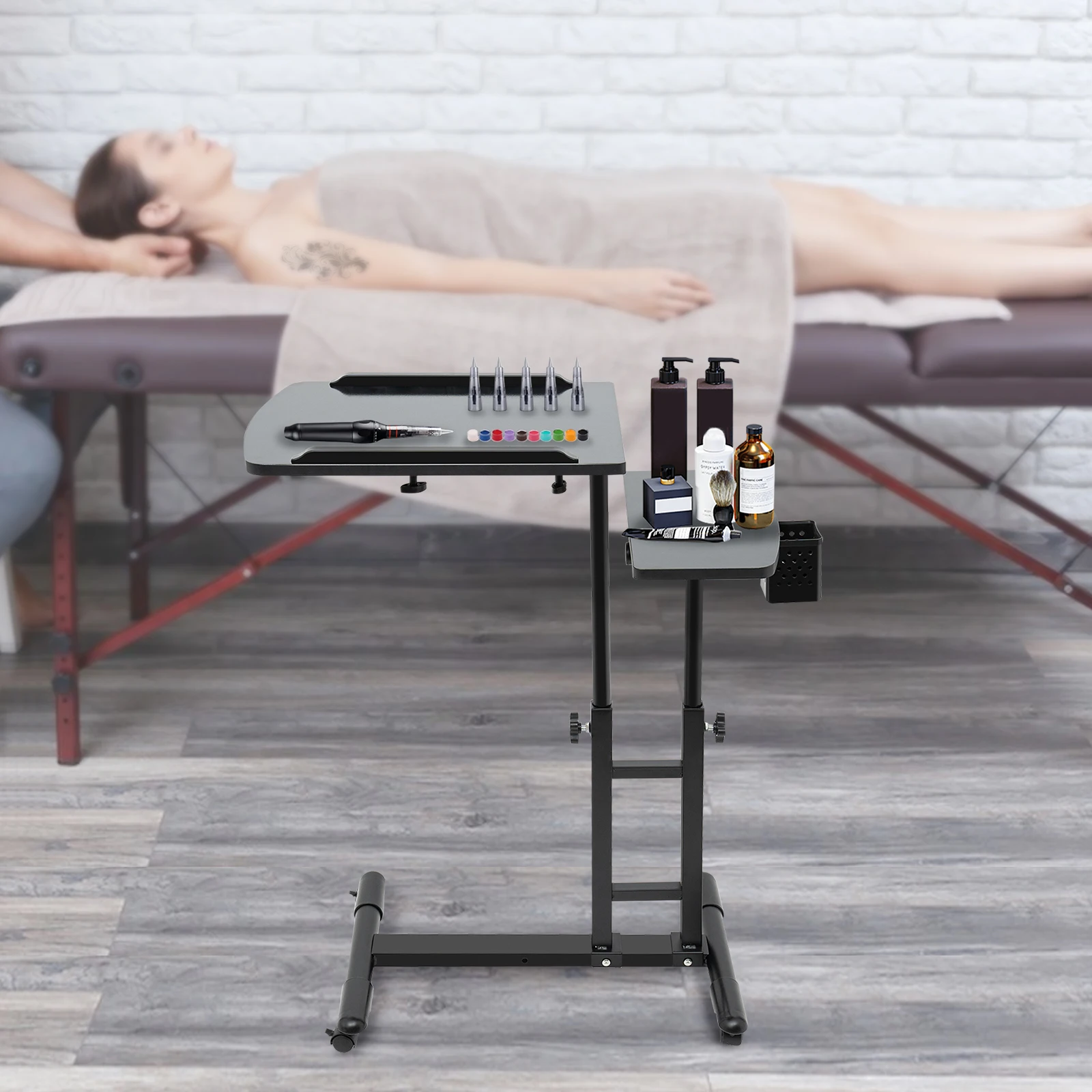 

Portable Tattoo Workbench Adjustable Tattoo Table Mobile Workbench with Wheels Double Workbench for Tattoo Artists