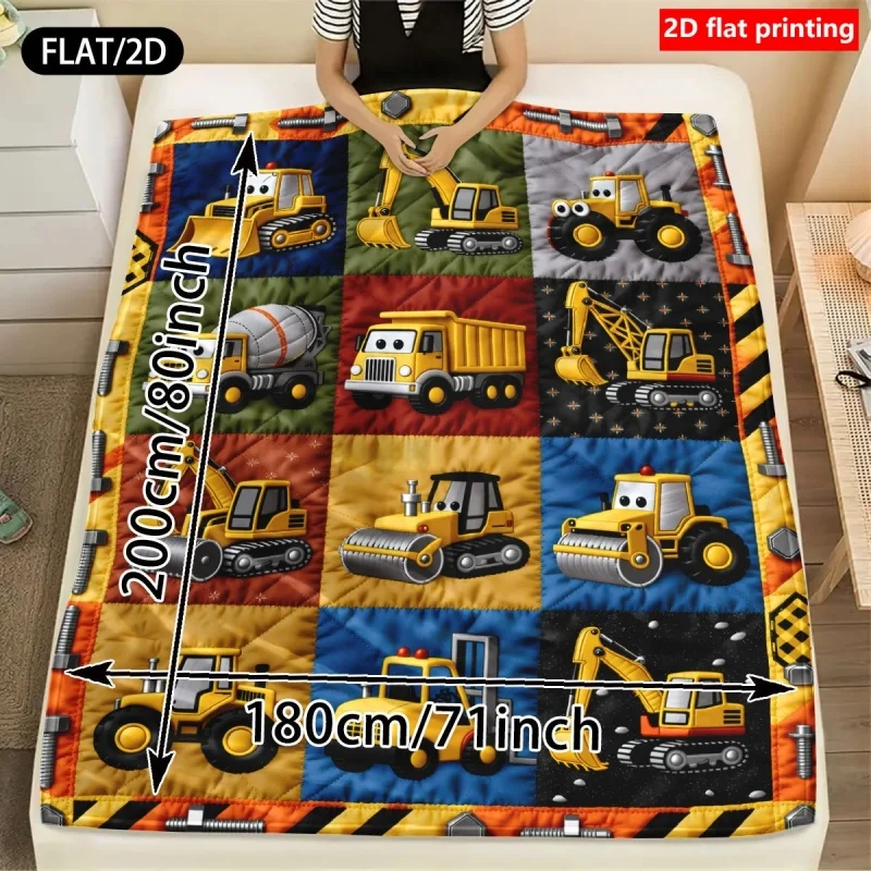 Construction Vehicle Blanket, Soft Warm Throw with Bulldozer Excavator Dump Prints for Bedrooms Camping, Cozy Decor Gift