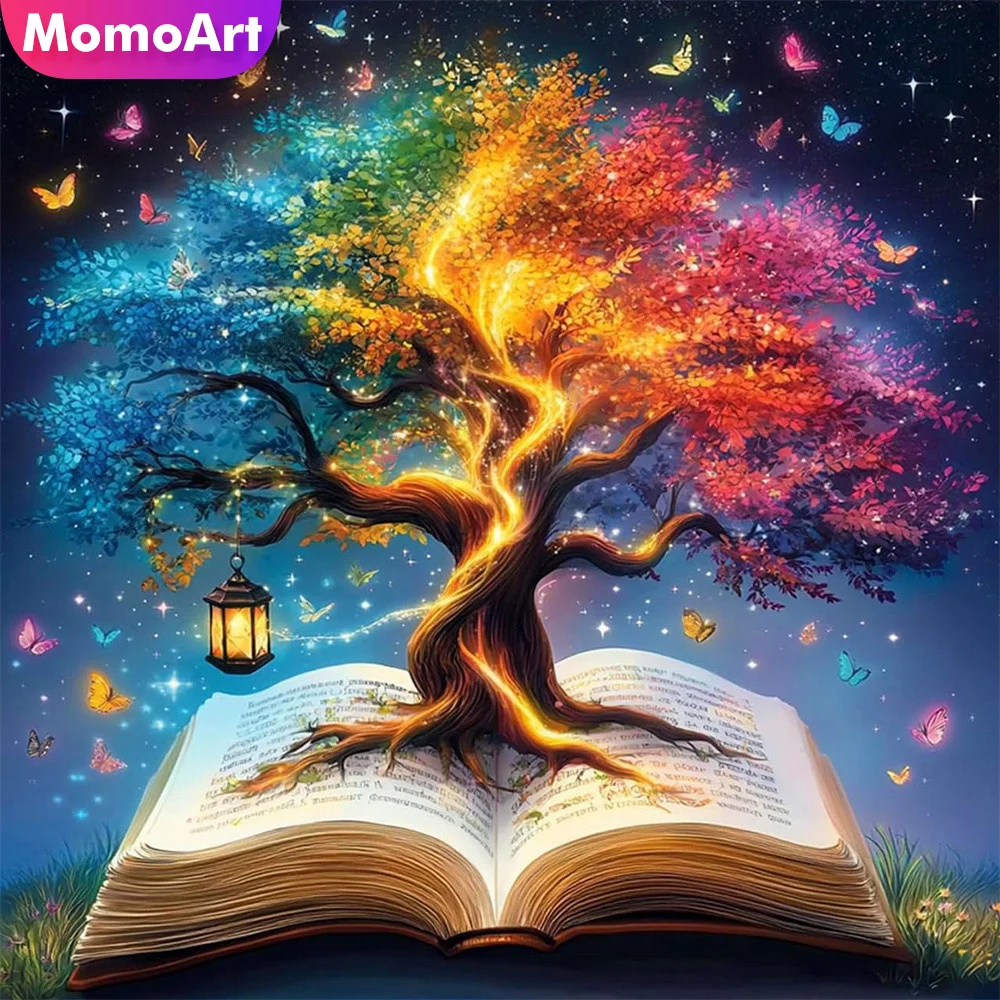 Momoart Vollquadratisches Rundes Diamant-Mosaik Baum-Landschaft 5D-Gemälde Schmetterling Acryl-Bastelbedarf Stickerei-Buch Wohndekoration