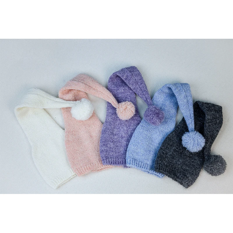 2pcs/set Baby Soft Pom Poms Hat with Bear Doll Newborn Photography Prop Baby Elastic Knitted Hat+Handmade Doll All-Match WarmHat