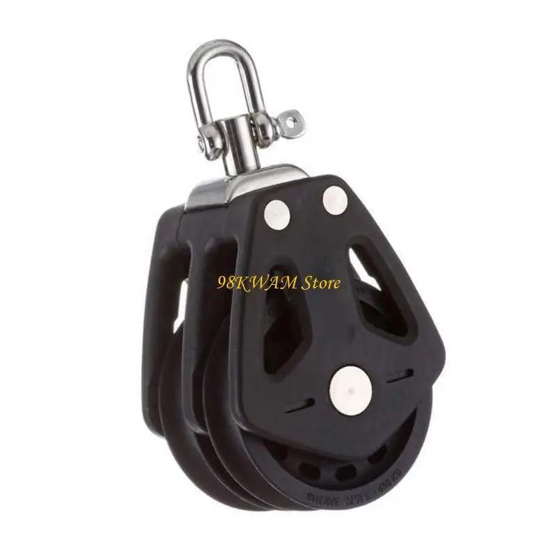 Double Sheave Marine Block for Yacht Rigging, 35 mm Pulley with Rotating Top Link for 8 mm Control Line and Halyard Rope 68UF