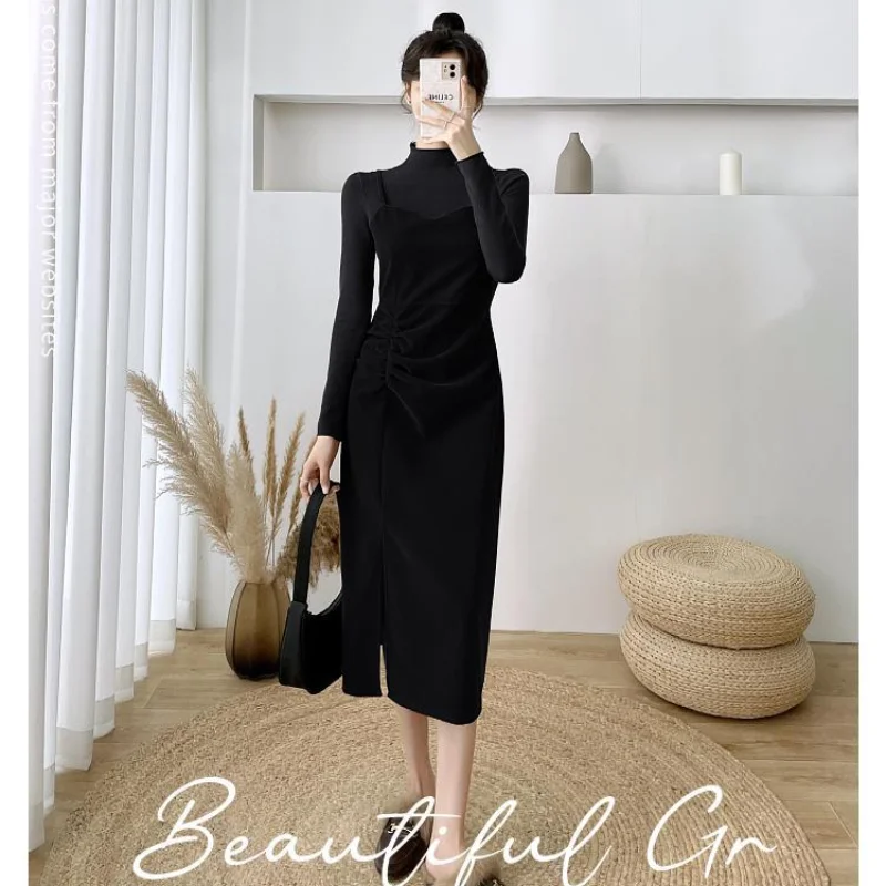 

Velet Elegant Dress Suit Spring Autumn New French Sweater Bottom Atching With Slit Chic Long Skirt Two-piece Set For Women