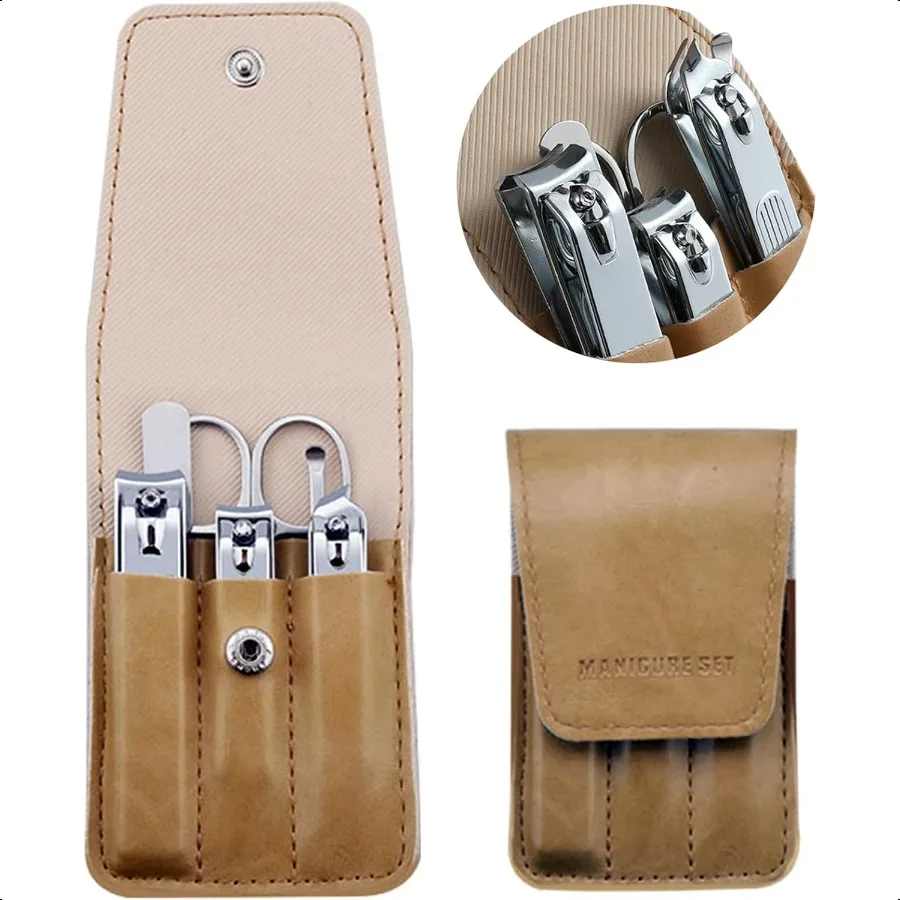

Nail Clipper Set 6 Pcs Toenail Clippers Stainl Steel Fingernail Clipper and PU Leather Manicure Set Gift Ideas Beige
