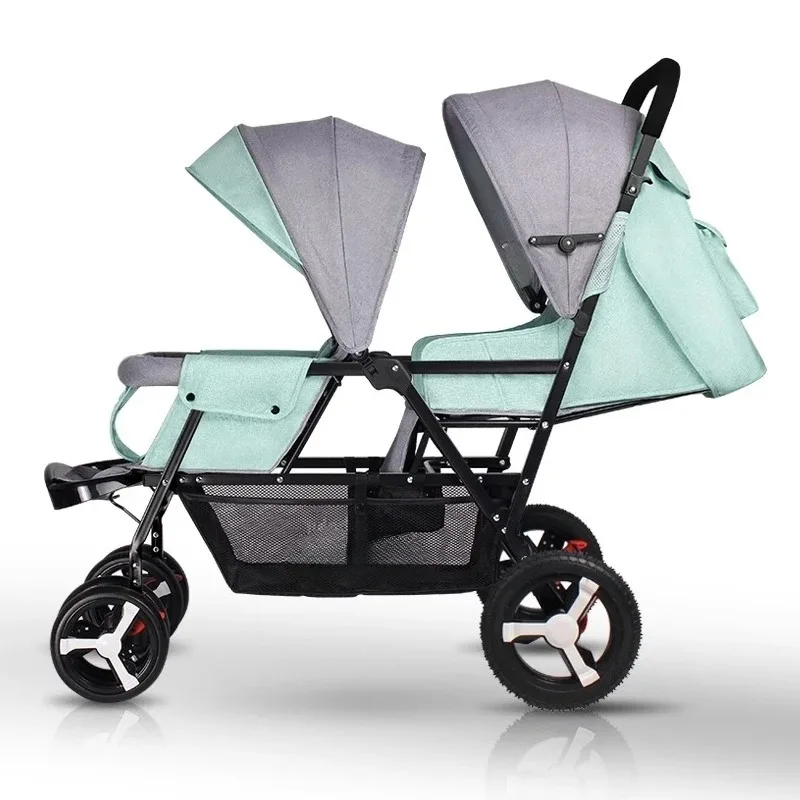 

Lightweight Foldable Twin Baby Stroller Double Seat Travel Pram Portable Infant Pushchair Can Sit Lie Toddler Friendly Design