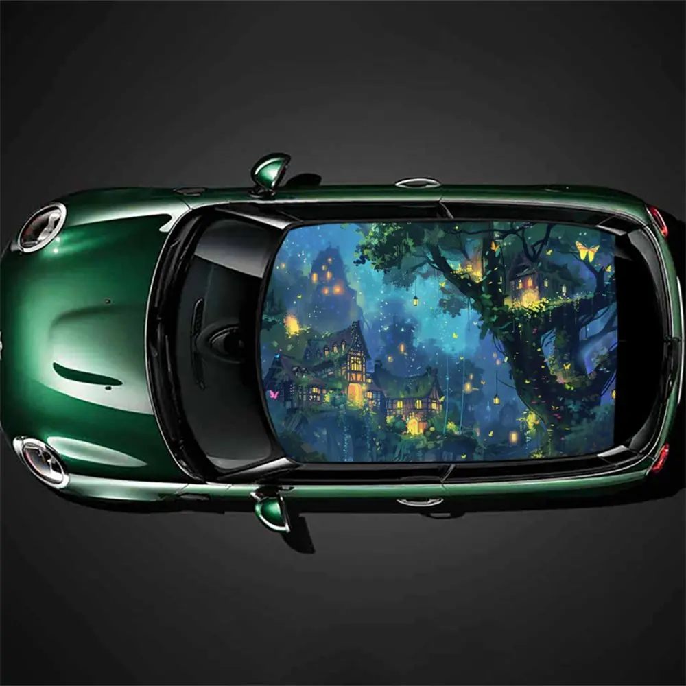 Dancing Butterflies and Fireflies Car Roof Sticker Wrap Racing SUV Auto Accessories Packaging PVC Car Hood Graphic Decal Decor