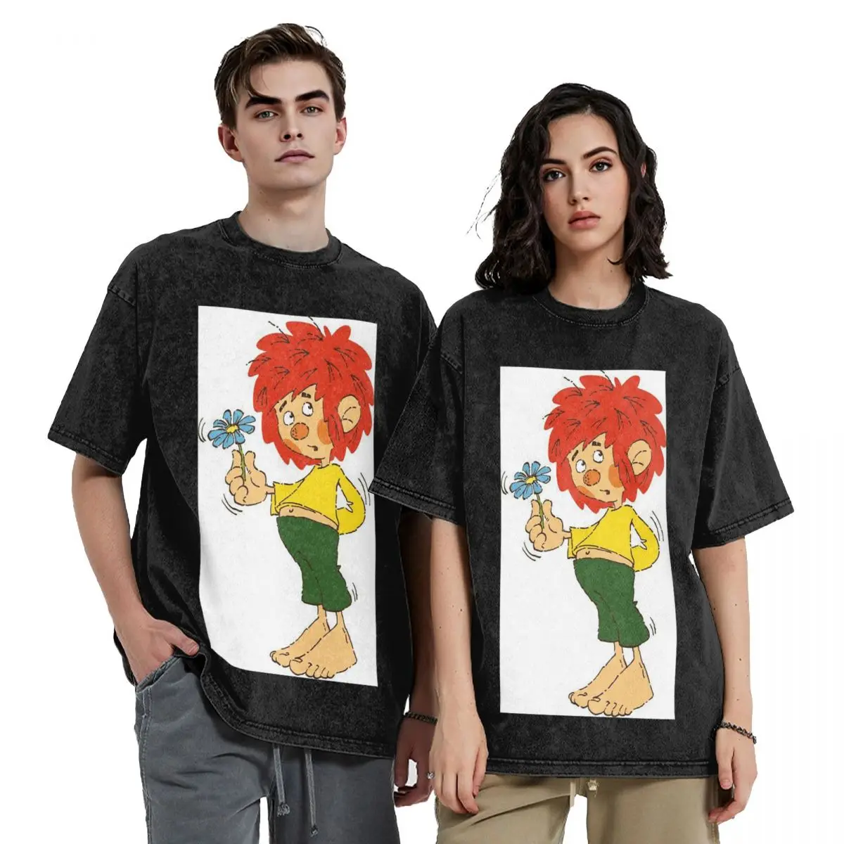 

Pumuckl Is An Invisible Goblin Hip Hop Short Sleeve T-Shirts Washed Tops Tees Streetwear T Shirt Printed for Men Women