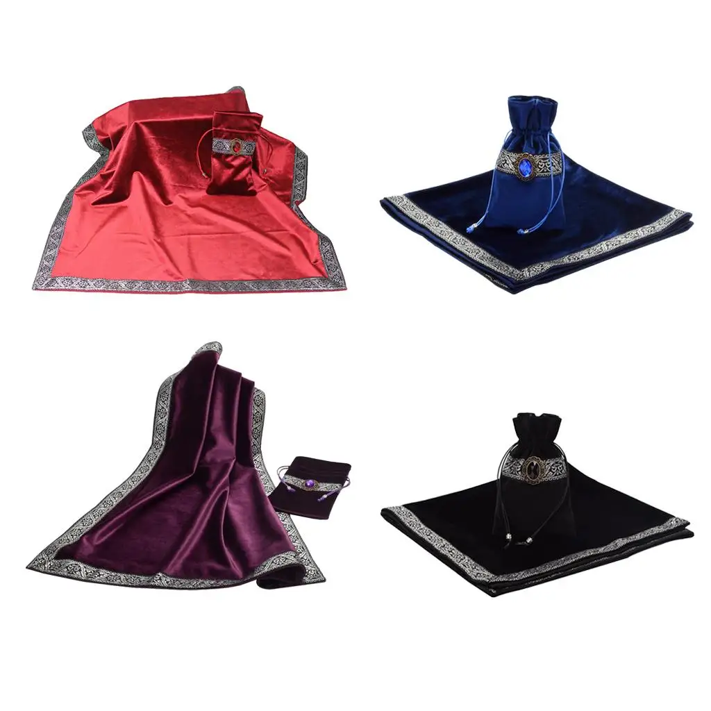 Velvet Tarot Cloth and Drawstring Pouch Set Altar Tarot Accessories for Divination Table Setup