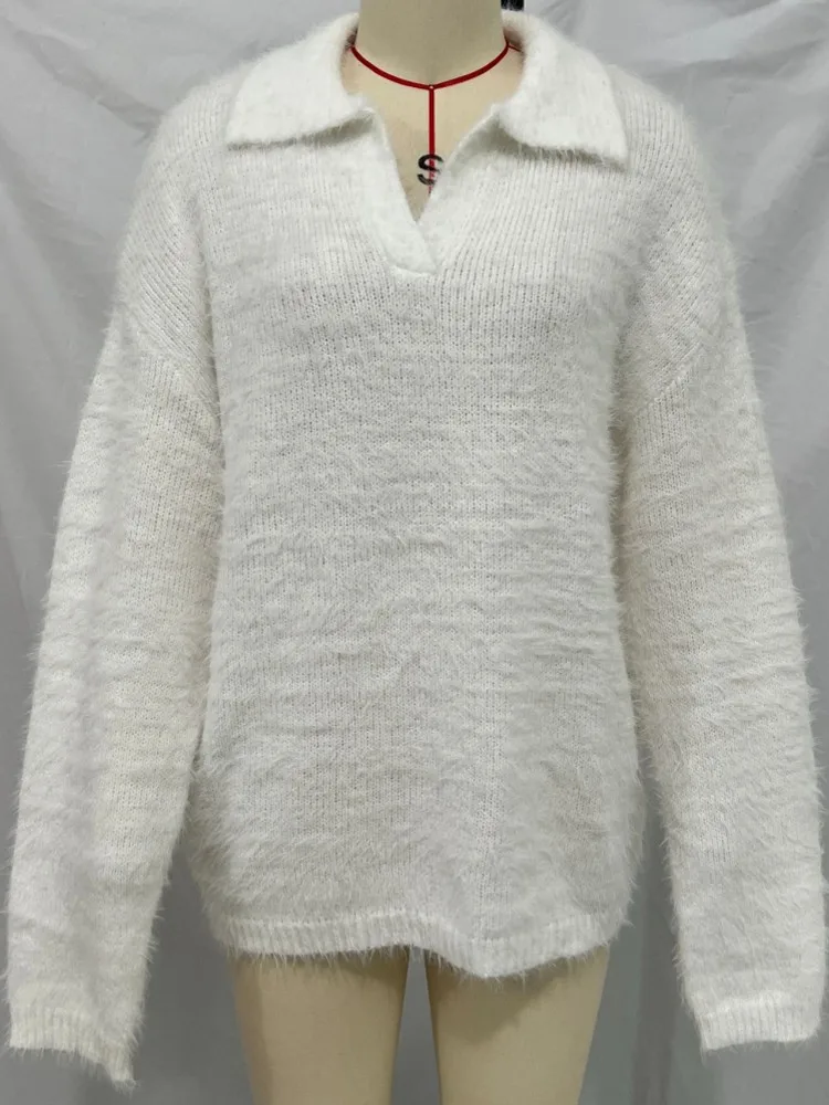 2025 herbst Frauen Rüschen Pullover Langarm Gestrickte Bodenbildung Weiß Pullover Frauen Casual Pullover Winter Jumper Sueter Mujer