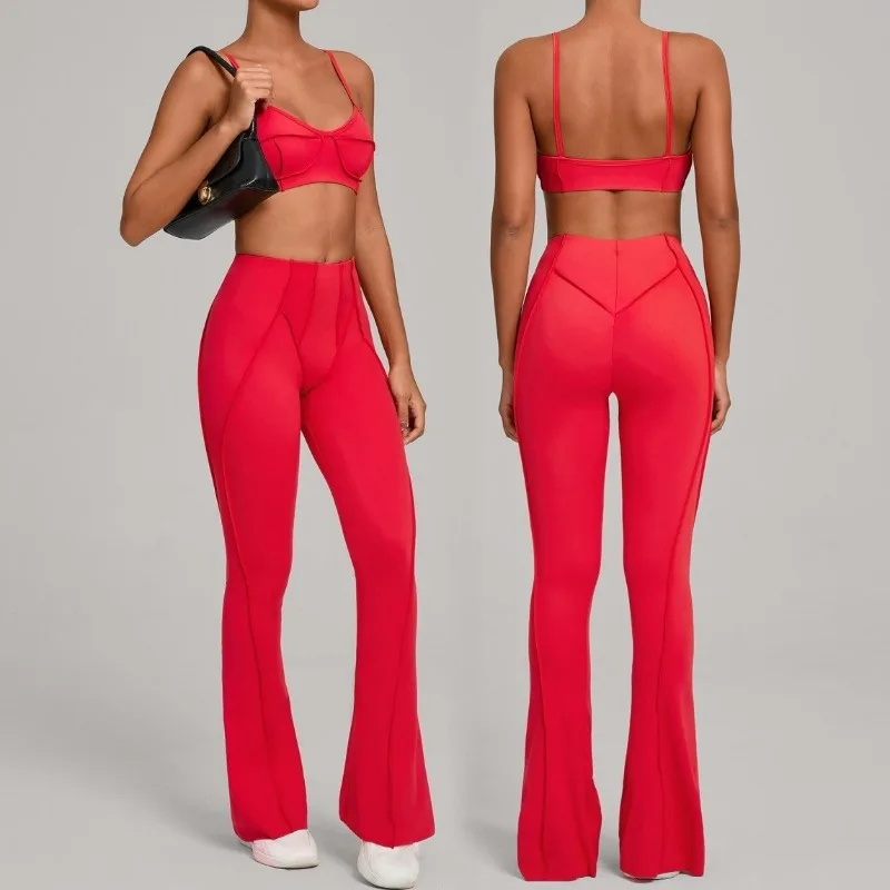 

Women's Tight Fitting Sandblasting Yoga Suit Hip Lifting and Slimming Bra Long Pants Sports Suit Outdoor Running Fitness Suit