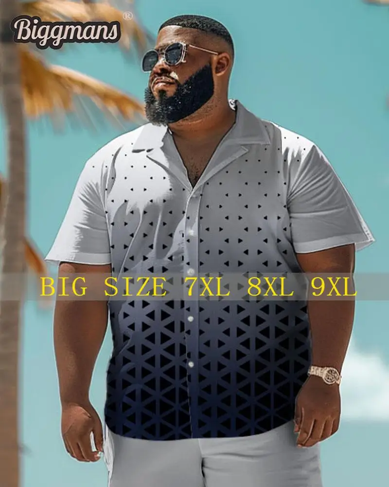 Biggmans Shirt Plus Size L-9XL for Summer Men's Beach Oversize Business Print Short Sleeve Shirt Shorts Top 7XL 8XL 9XL