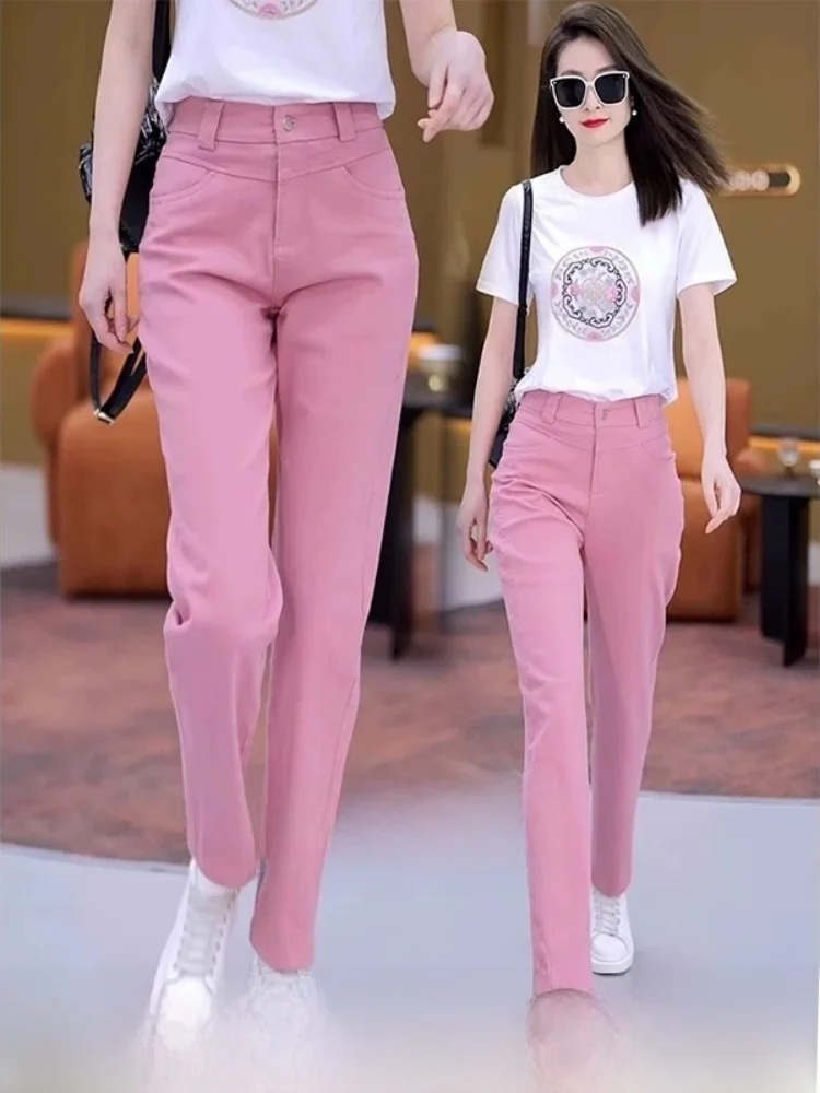 

Женские летние повседневные брюки-шаровары с высокой талией, прямого кроя, облегающие, узкие, без бирки, в корейском стиле, для работы и повседневной носки