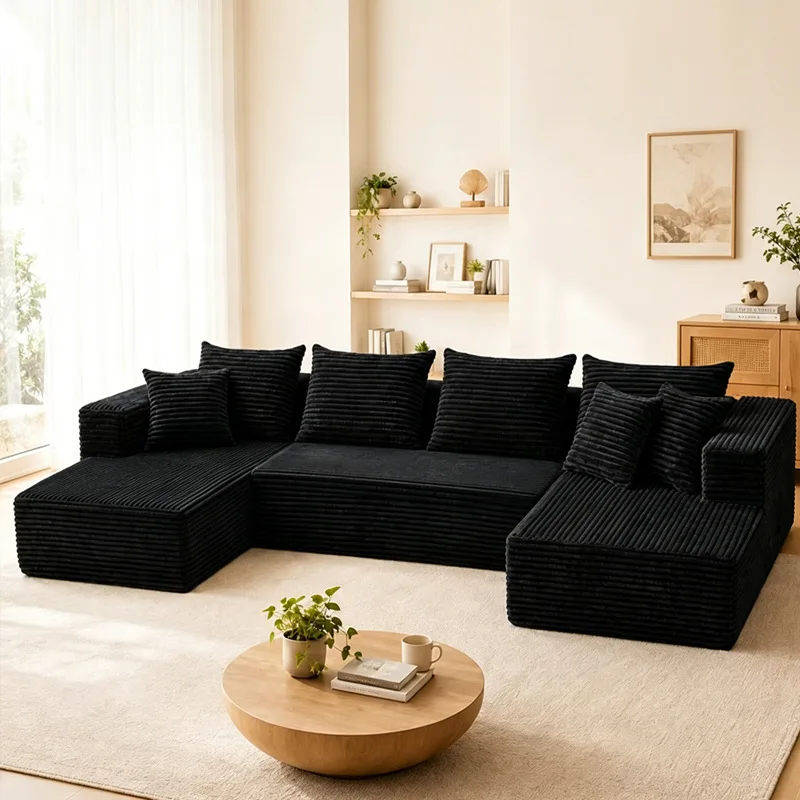 Vacuum compression roll bag sofa, living room L-shaped princess corner rot block corduroy fabric sofa