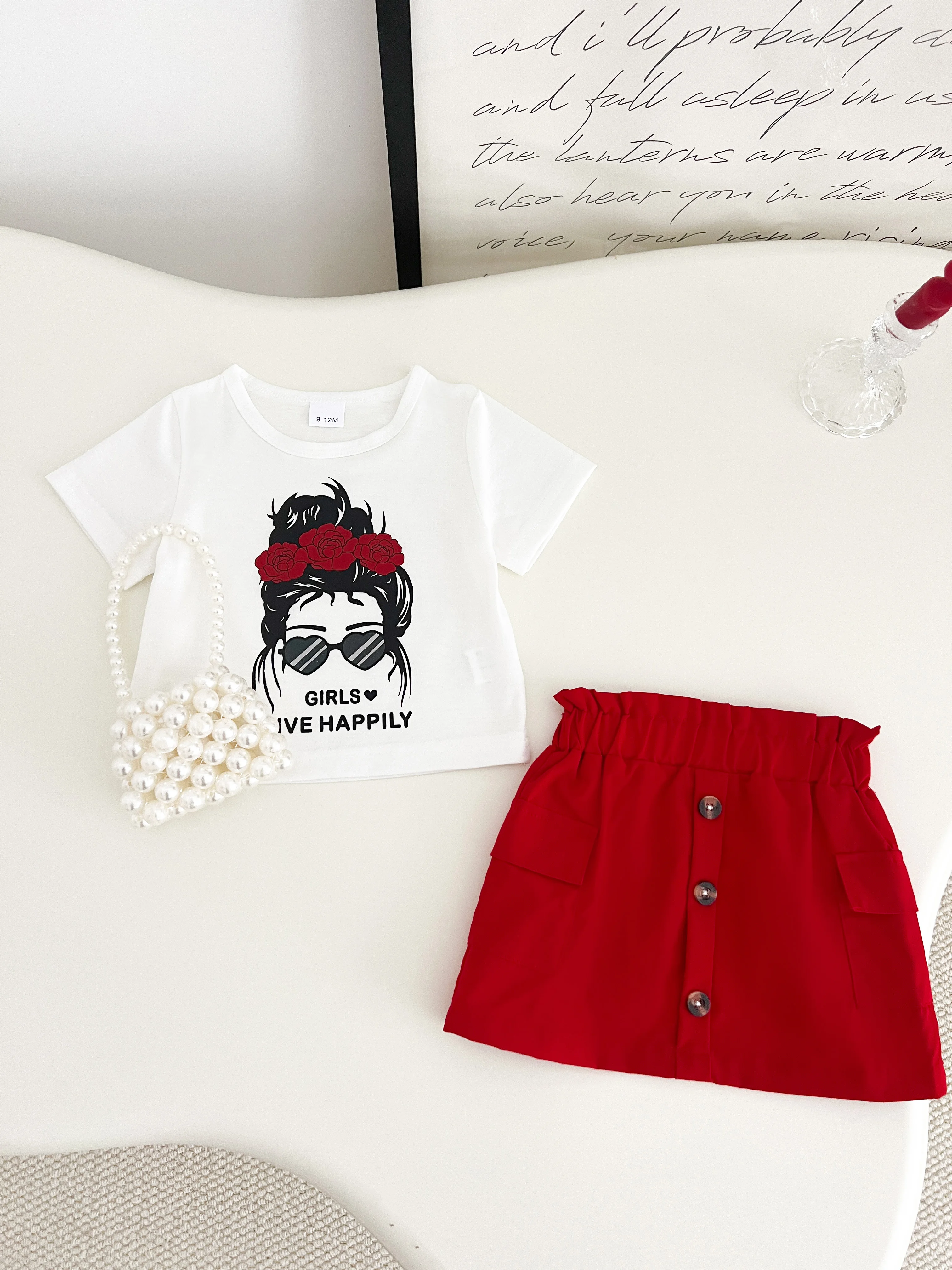 Sommer 0-3 Jahre alt Kleinkind Baby Mädchen kleines Mädchen bedrucktes Kurzarmhemd und Rock lässiges 2-teiliges Set