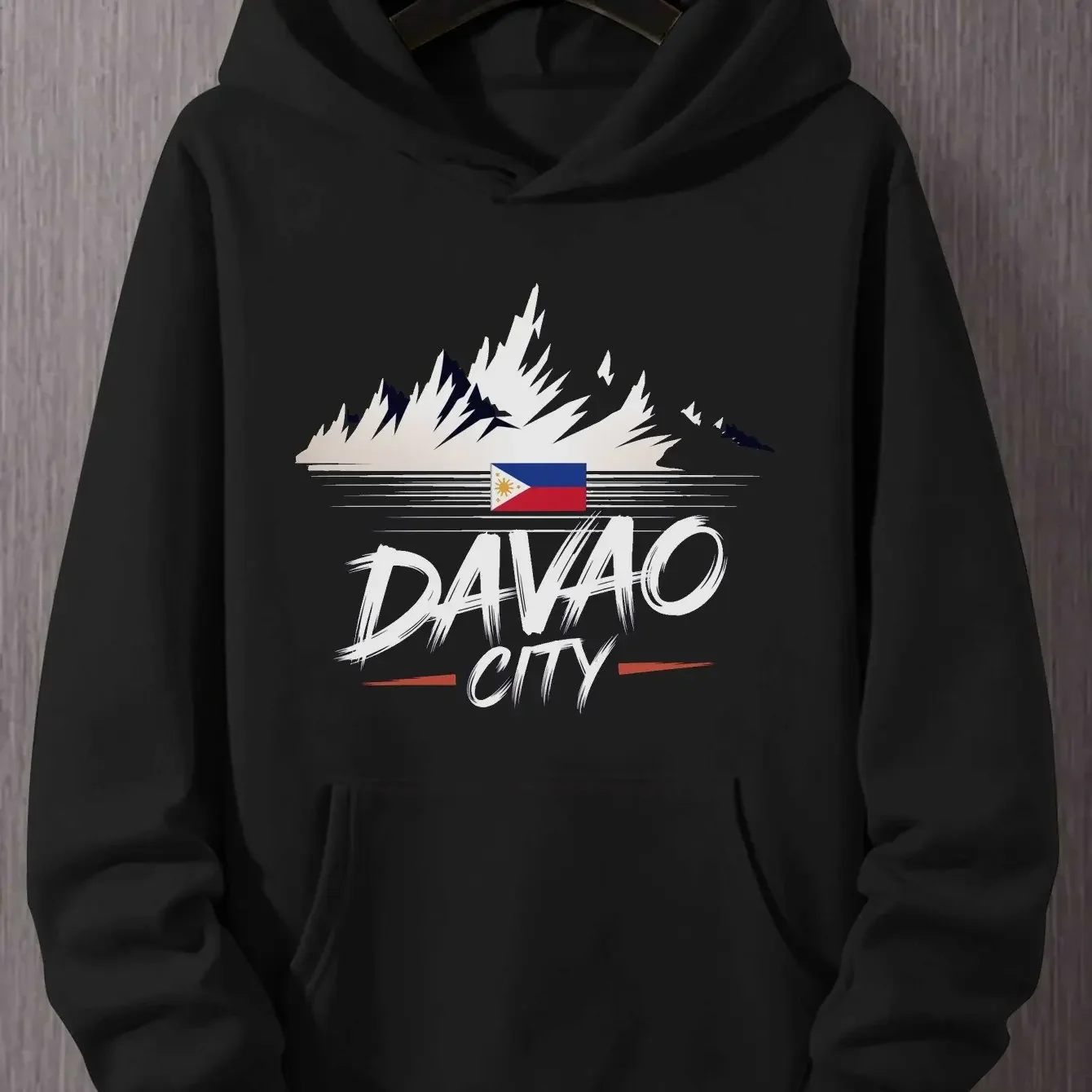 Unisex Hoodie Brush Letter Davao City Mountain Philippine Flag Sweatshirt Patriotic Filipino Local Daily Hoodie
