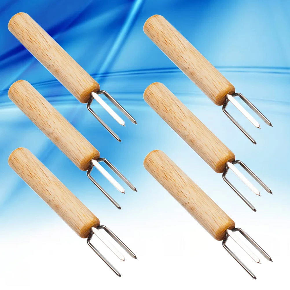 

10Pcs 304 Stainless Steel Barbecue Forks Wooden Handle Corn Bbq Grill Tools Rustproof Sharp Meat Cooking Forks